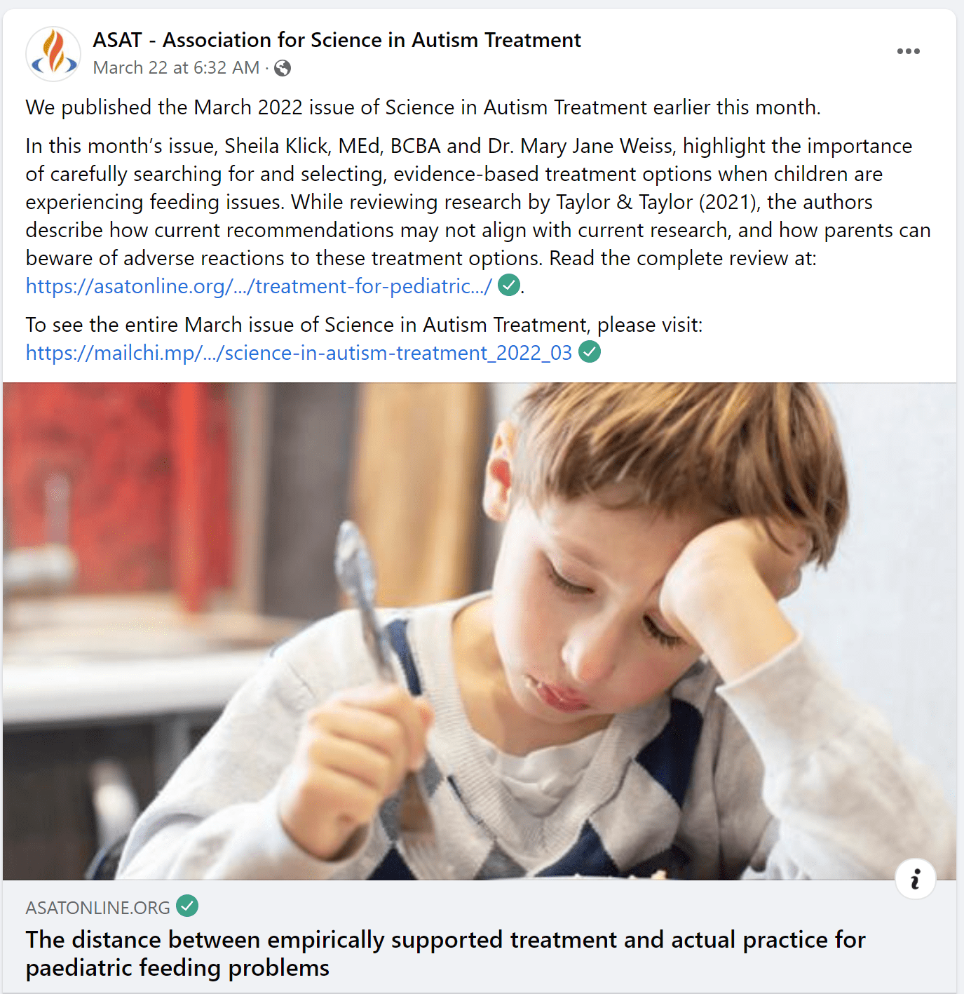 What Works in Paediatric Feeding? Our Publication Featured by the Association for Science in Autism Treatment: Research Synopsis