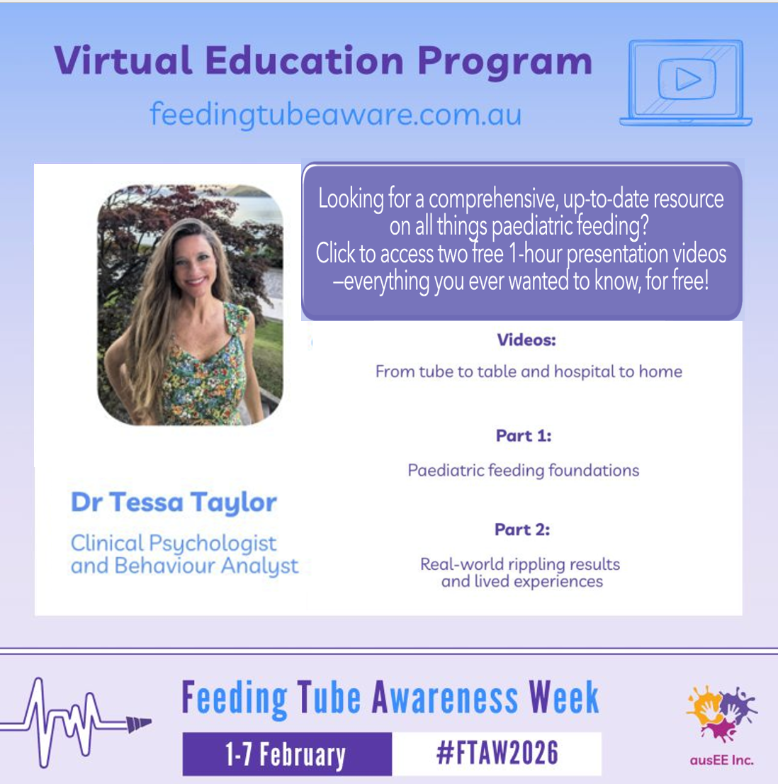Dr. Tessa Taylor presents PFI's 'From Tube to Table' for Feeding Tube Awareness Week. Paediatric feeding resources available.